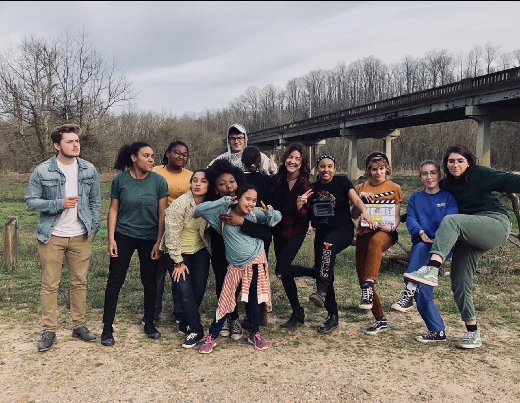 On set of the student film Shelter